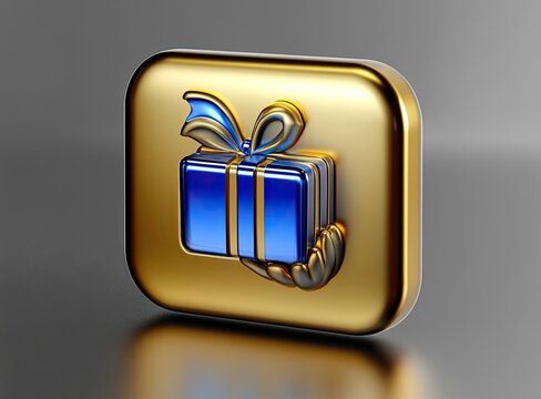Gold gift icon with blue present