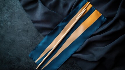 Blue and Gold Decorative Placemat with Integrated Chopsticks for Dining Experience