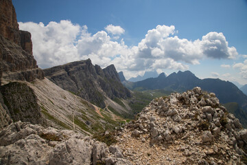 Fantastic dramatic view on Dolomites Alps. Italy. Wonderful nature landscape.