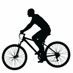 Obraz premium Silhouette of a person with adventurous mood riding a bicycle against white background