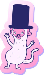 sticker of a cartoon monkey in top hat in bright neon color