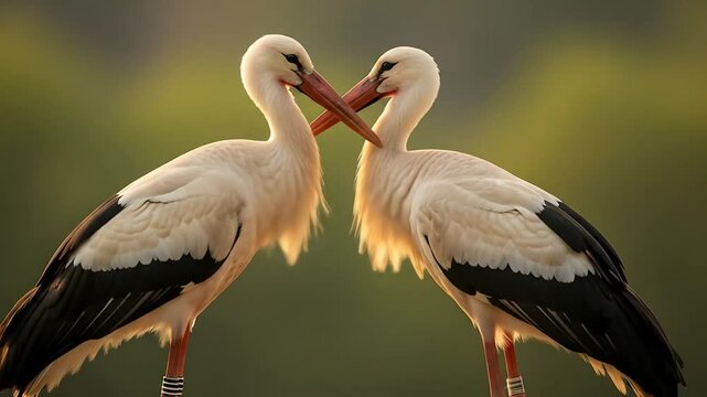 Storks protecting young ones