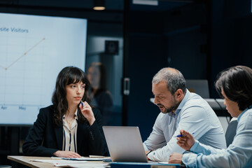VC Fund board members brainstorming and discussing startup investment results in business meeting