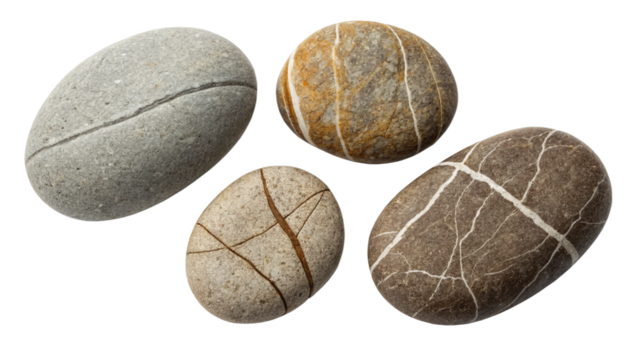 Stock photo of smooth beach stones with white lines for zen garden or spa design concept isolated