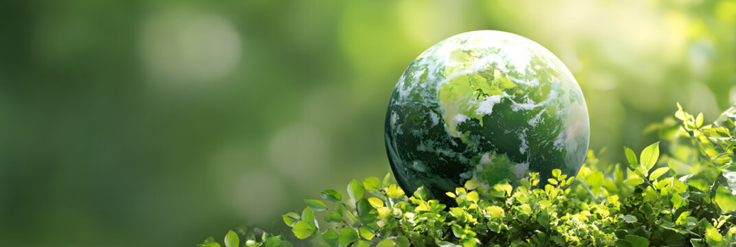 world globe planet earth background banner sustainable environment ecology nature regeneration eco friendly green energy care for nature esg concept