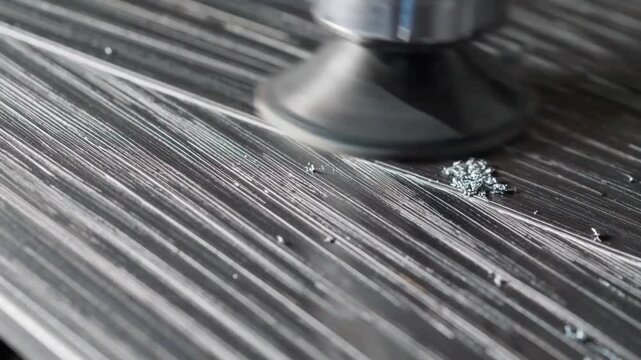 Precision Machining Process with Industrial Equipment on Metal Surface Producing Shavings and Chips