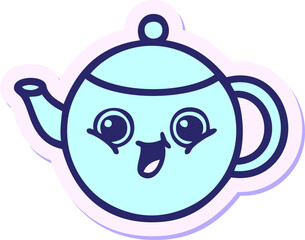 sticker of a cute cartoon tea pot in bright neon color