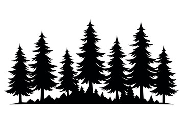Obraz premium Pine Tree Silhouette Vector Set – Isolated Black Pine Trees on White Background