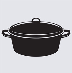 stylized black pot with a lid silhouette vector art illustration, stainless steel pan