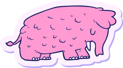 sticker of a cartoon mammoth in bright neon color