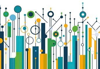 Abstract graphic design with colorful shapes and connecting lines