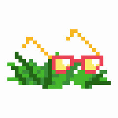 Pixel art green cat with red sunglasses, retro digital style, isolated on white background, digital pop culture vibe