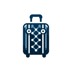 A stylish, modern suitcase with a unique design, placed against a neutral background