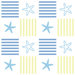 Seamless Nautical Starfish and Stripes Pattern