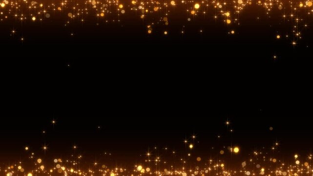 golden glitter shiny stars and bokeh lights border frame, holiday christmas new year abstract dark luxury social media motion background  