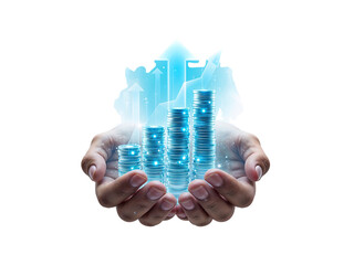 Digital Financial Growth in Hands on a Transparent Isolated Background Depicting Prosperity