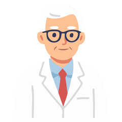 Funny cartoon senior doctor or scientist in a lab with a syringe, glasses, and an air of scientific confidence