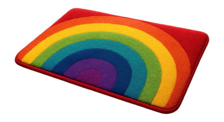 A rectangular bedside mat with a colorful rainbow pattern, designed for a child's room to bring joy and brightness.