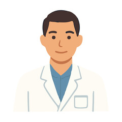 A funny, confident cartoon doctor with a stethoscope smiles, a professional physician in a lab coat standing for healthcare