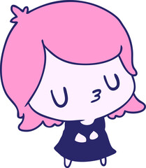 cartoon illustration of a cute kawaii girl in bright neon color