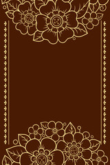 Frame in eastern tradition. Stylized with henna tattoos decorative pattern for decorating covers for book, notebook, casket, magazine, postcard and folder. Flower border in mehndi style.