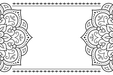 Frame in eastern tradition. Stylized with henna tattoos decorative pattern for decorating covers for book, notebook, casket, magazine, postcard and folder. Flower border in mehndi style.
