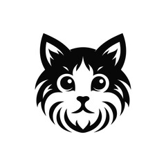 Stylized black and white illustration of a cat's face with expressive eyes and fur details