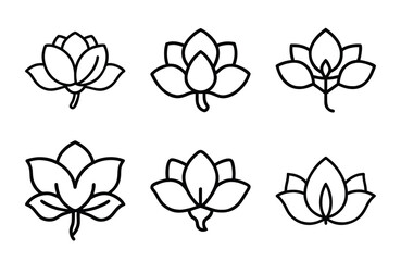 Bundle of Magnolia Flower Icons in Silhouette Style on White Background – Elegant Botanical Vector Set for Crafts, Logos, Wall Art, Tattoos, and Digital Designs   © MDTANVIR