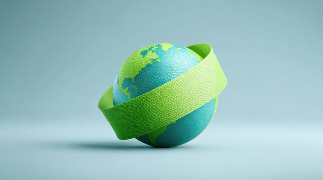 Sustainable Earth Day Globe, Green Ribbon, Environment Concept