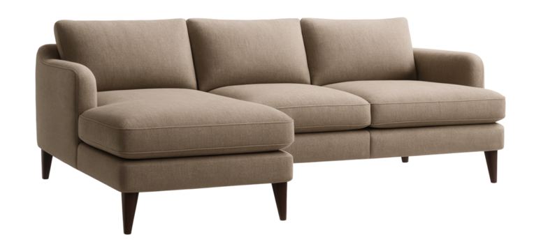Low-profile sectional sofa with modular pieces, suitable for a spacious family room.