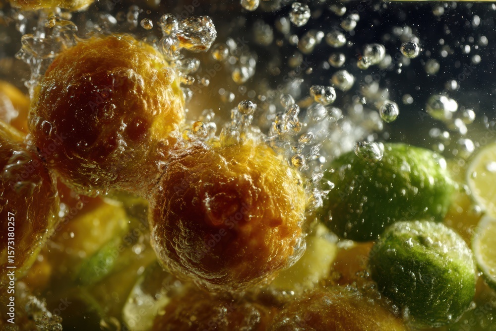 Poster a close up image of a bunch of broccoli submerged in water, creating a refreshing and vibrant look.