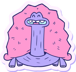 sticker of a funny cartoon turtle in bright neon color
