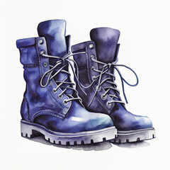 Illustration of a Purple Pair of Lace-up Boots in Watercolor Style, for Autumn, Harvest, Hiking and Modern Designs