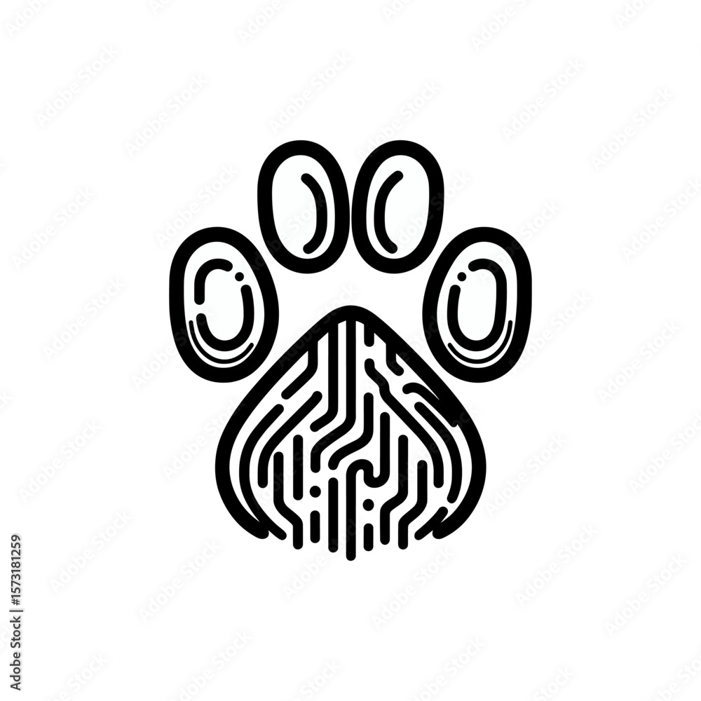 Poster abstract illustration of a paw print integrated with circuit patterns, symbolizing technology and na