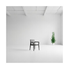 Modern black Chair and green Plant in minimalist Interior