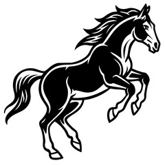 Obraz premium Powerful black horse rearing up in a dynamic silhouette
