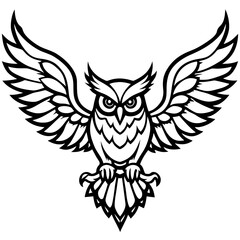 Obraz premium Majestic owl with wings spread wide in a bold black and white silhouette