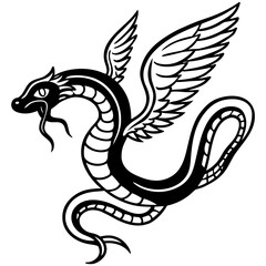 Stylized winged serpent dragon in bold black silhouette