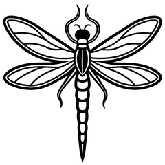Elegant black and white dragonfly silhouette with intricate wing patterns