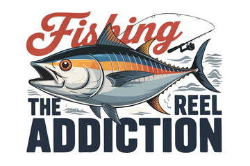 Fishing the reel addiction vintage tuna fishing poster vector illustration transparent png