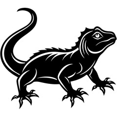 Obraz premium Stylized black lizard with a curved tail and spiky back silhouette