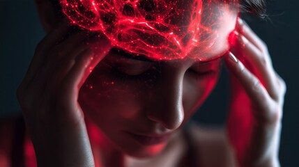 Une femme avec des troubles mentaux, elle est dépressive et a des maux de tête