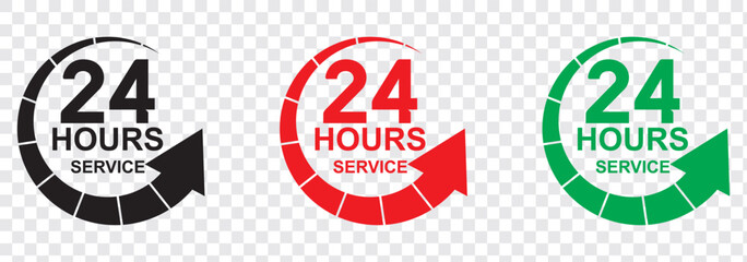 24 hour service icon. 24 hours icon. 24 hours order execution or delivery service icon. 24 hours icon flat style on a white background. 