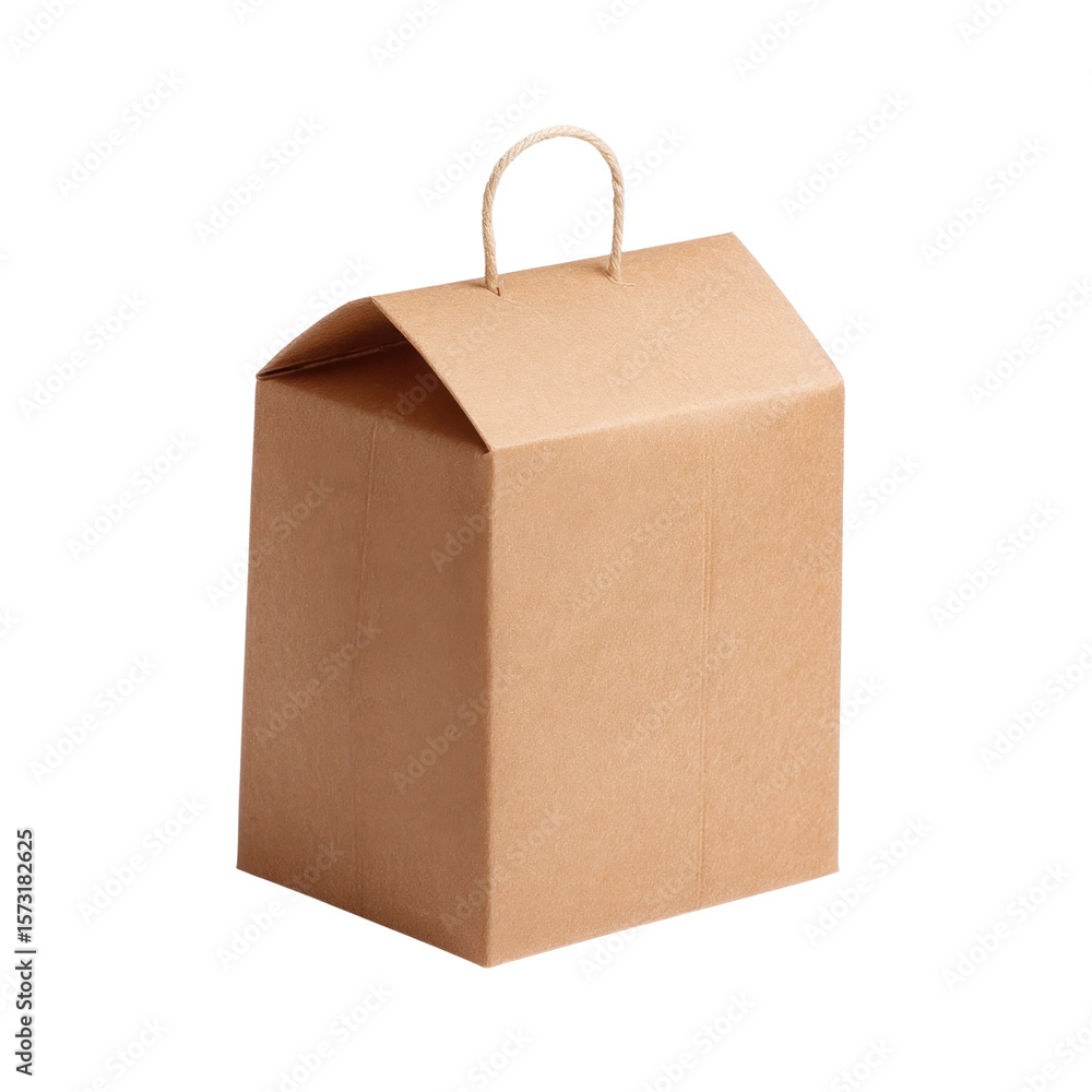 Poster plain brown paper box with handle for packaging and storage solutions in retail and home uses transp