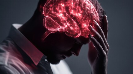 Un homme de bureau avec des troubles mentaux, il est dépressif et a des maux de tête