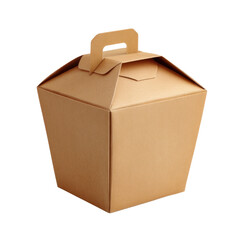 Brown Paper Takeout Box With Handle Isolated on White Background for Food Packaging and Delivery Presentation Transparent background or png