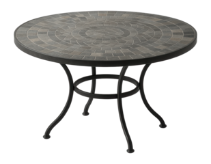Round garden table with a mosaic stone top, ideal for adding a decorative touch to a cottage garden.