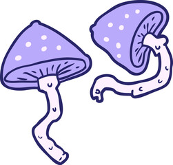 cartoon wild mushrooms in bright neon color