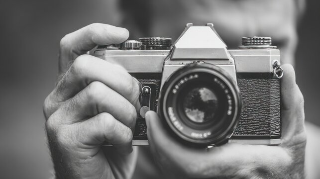 Person holding vintage camera
