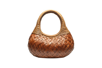 Natural Woven Handbag with Handle Isolated on Transparent Background